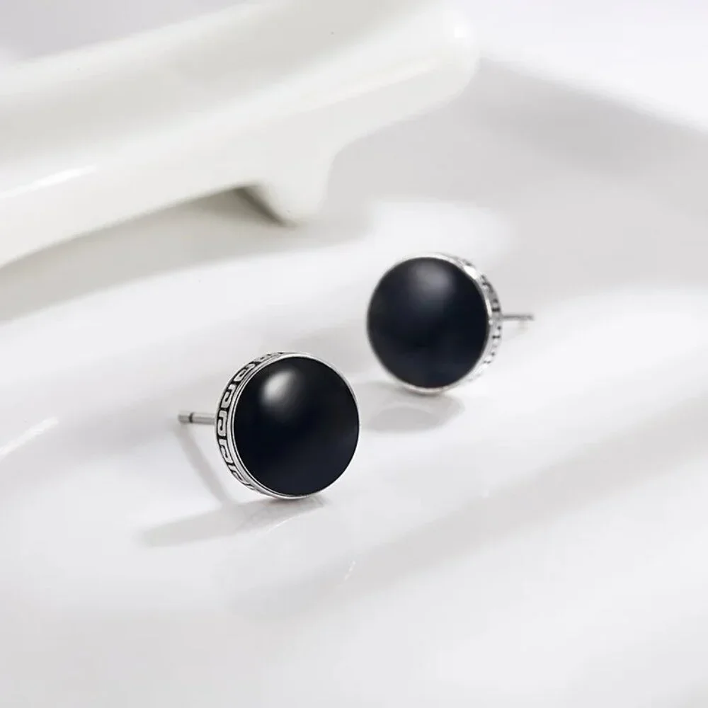 🆕 Greek 6mm Black Button Style 18K White Gold Earring Studs  🆕 Hypoallergenic! - Picture 6 of 9